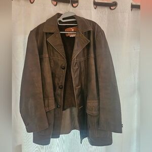70s startown mens leather jacket 44 r brown leather button up collared